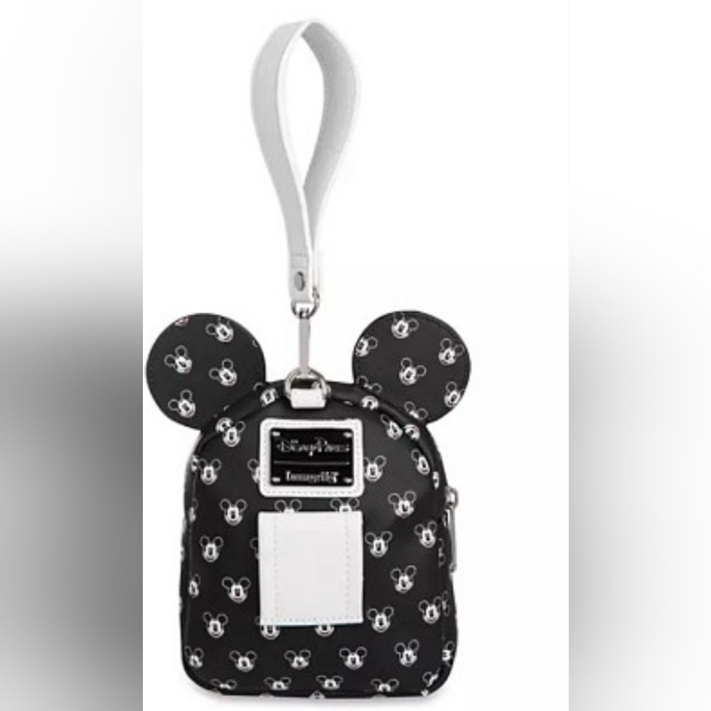 Disney Parks Loungefly Mickey Mouse Faces Mini Backpack Wristlet Black White Bag - Picture 1 of 8